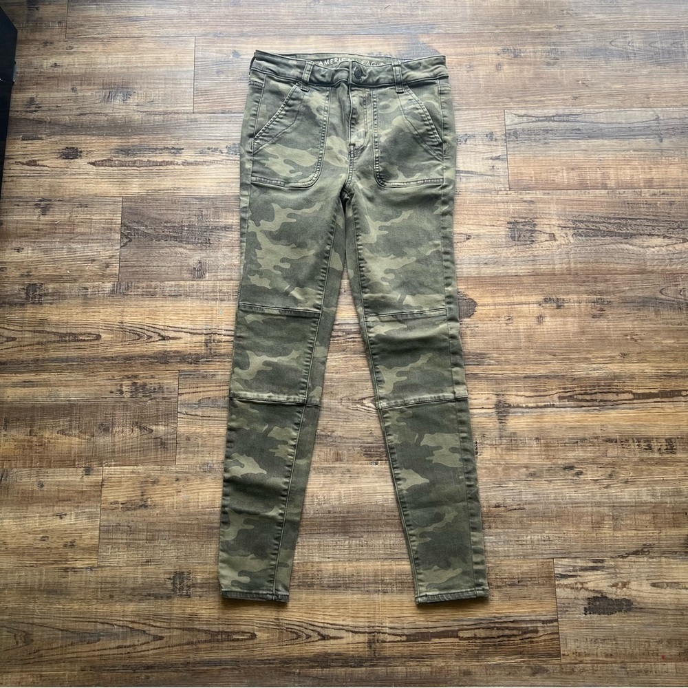 American Eagle Womens Green Camo Hi-Rise Jegging Stretch Casual Jeans Size 4 Reg